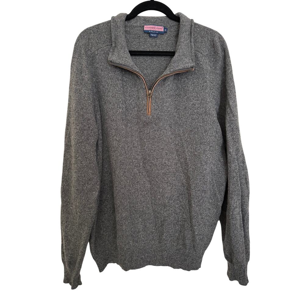 Vineyard Vines Gray Wool Quarter Zip Sweater Elbow Patch XL Minimalist Office
